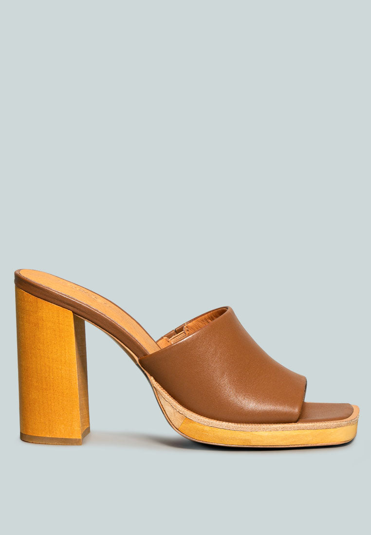 CAREY Tan Leather High Heeled Block Sandal_Tan
