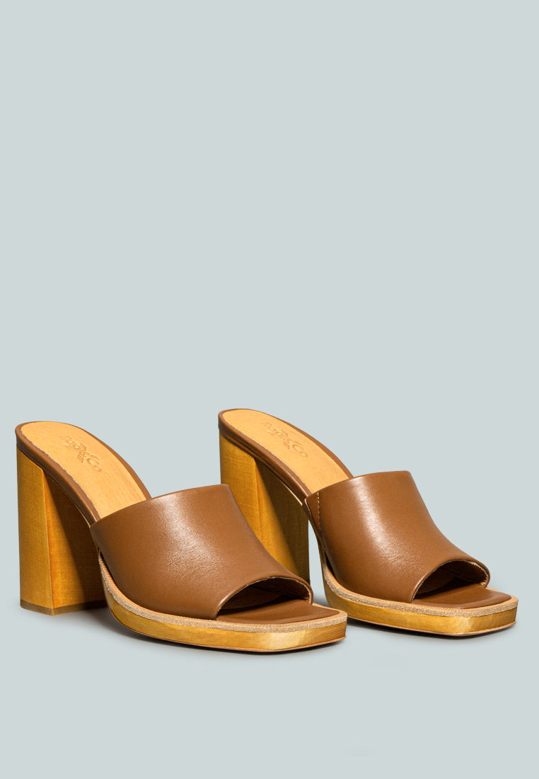 CAREY Tan Leather High Heeled Block Sandal_Tan