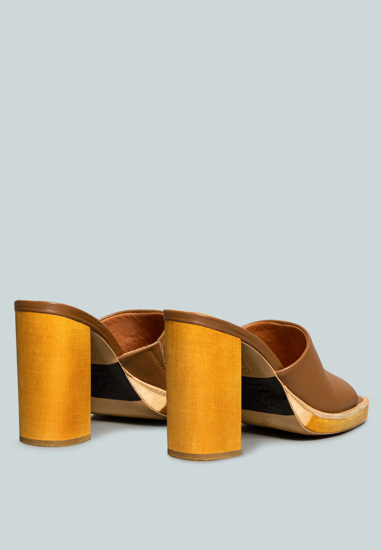 CAREY Tan Leather High Heeled Block Sandal_Tan