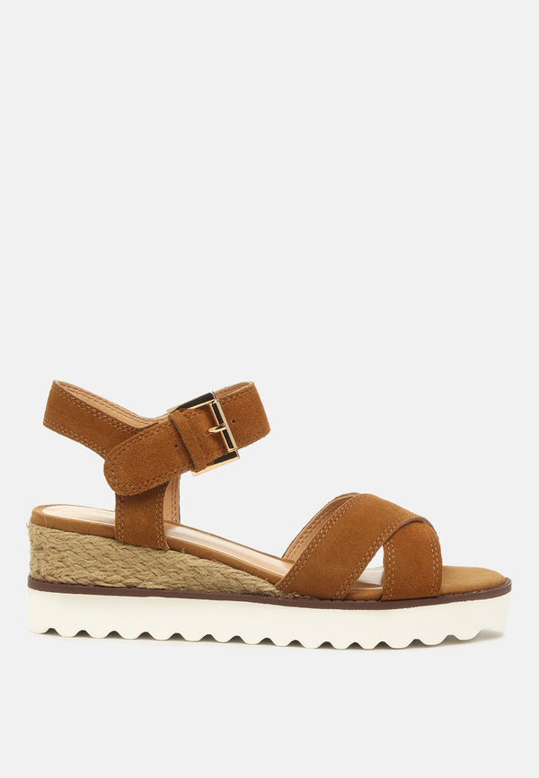 CASA Tan Wedge Sandals-TAN