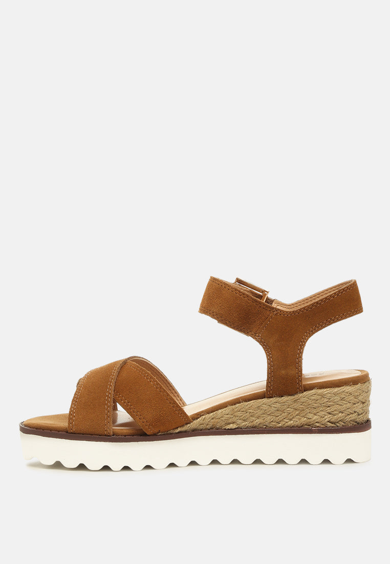 CASA Tan Wedge Sandals-TAN