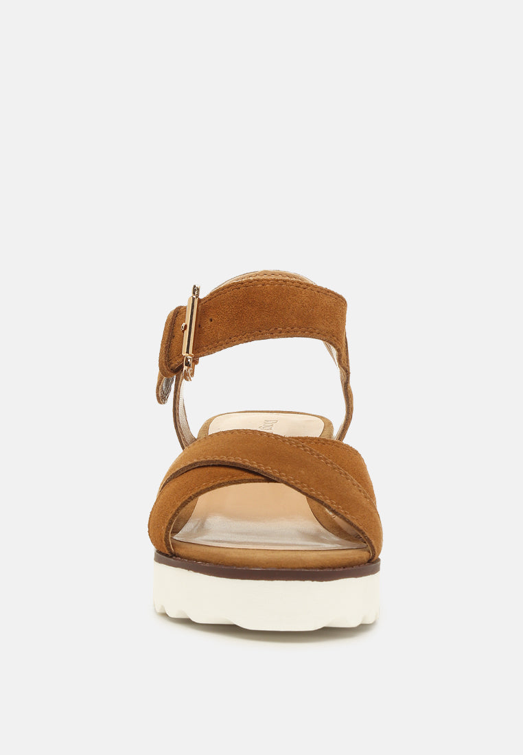 CASA Tan Wedge Sandals-TAN