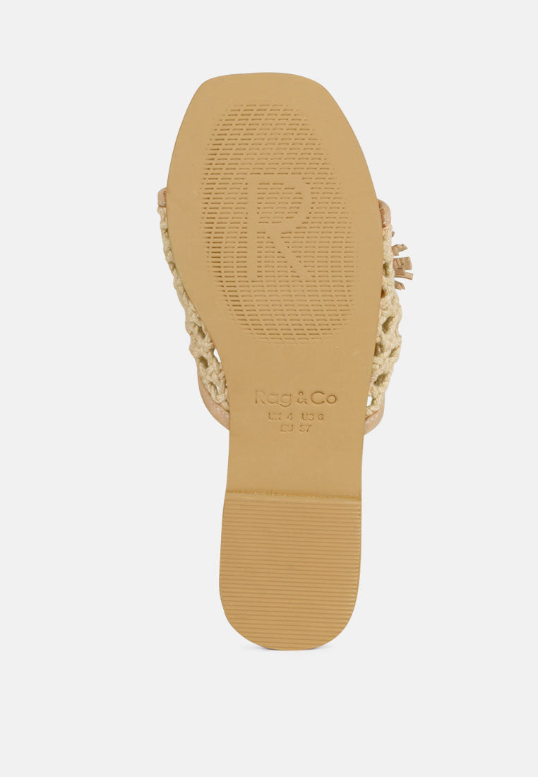 CEDAR Handwoven Natural Latte Tassel Flats_Latte