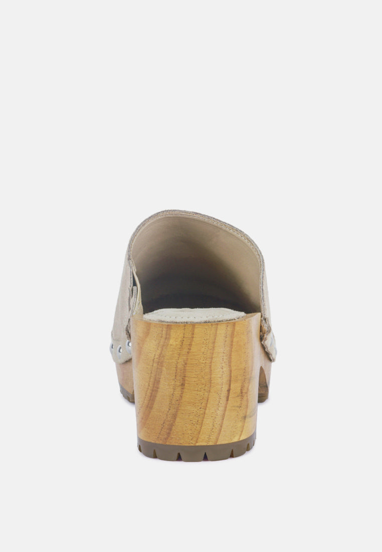 CEDRUS Fine Suede Studded Clog Mules in Beige-Beige