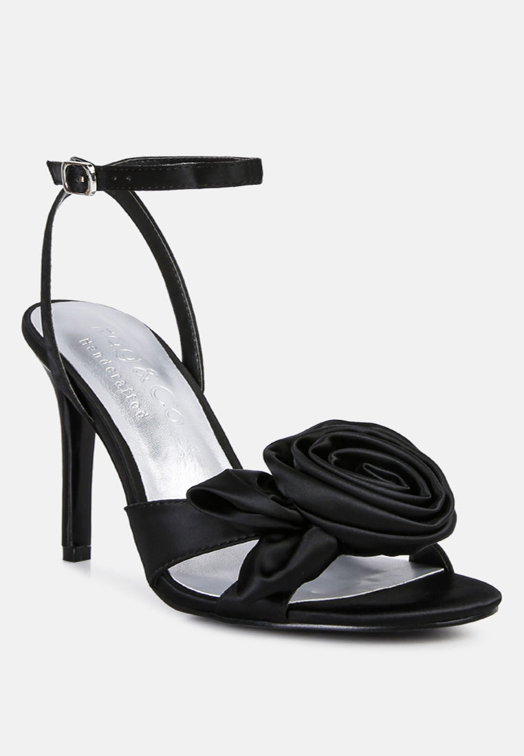 chaumet black rose bow satin heeled sandals#color_black