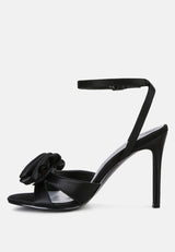 chaumet black rose bow satin heeled sandals#color_black