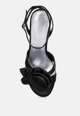 chaumet black rose bow satin heeled sandals#color_black