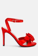 chaumet red rose bow satin heeled sandals#color_red