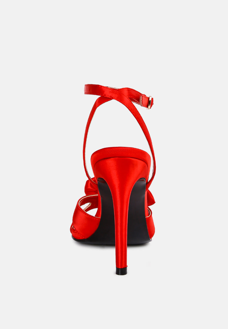 chaumet red rose bow satin heeled sandals#color_red
