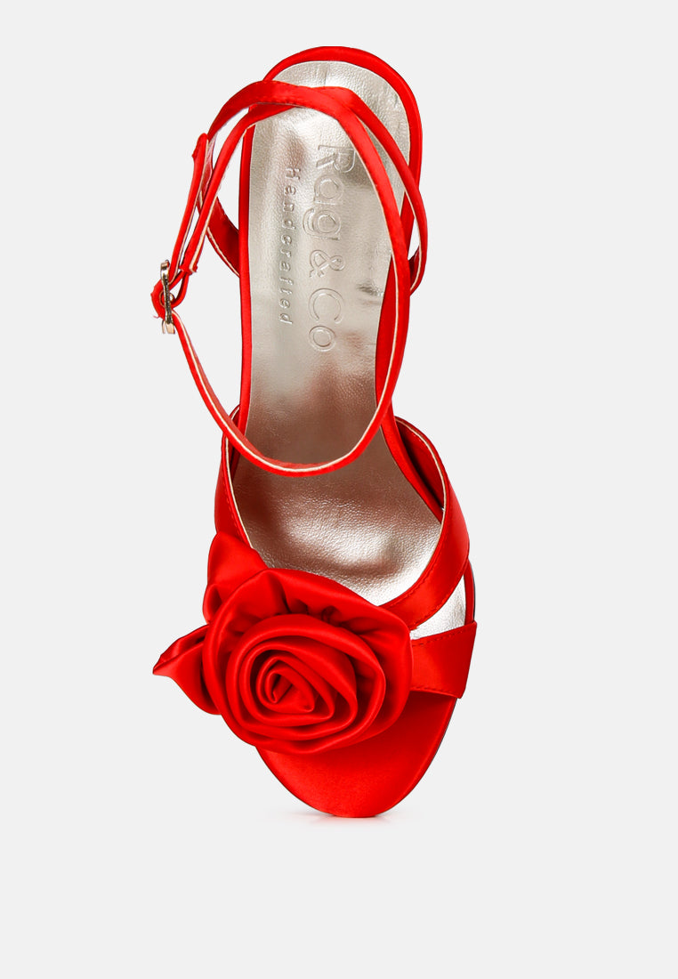 chaumet red rose bow satin heeled sandals#color_red