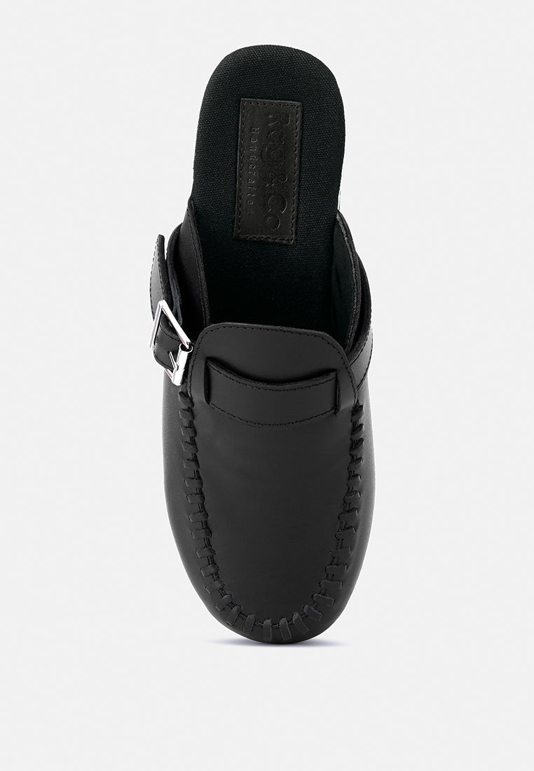 CHOCTAV Black Handcrafted Leather Clogs_black