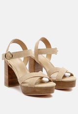 CHOUPETTE Suede Leather Block Heeled Sandal in Nude-Nude