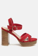 CHOUPETTE Suede Leather Block Heeled Sandal in Red-Red