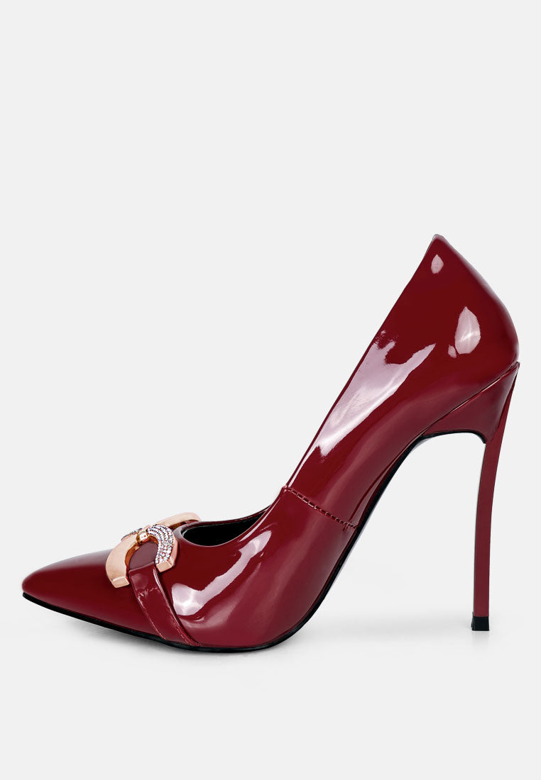 COCKTAIL Diamante Stiletto Pump Shoes in Burgundy_Burgundy