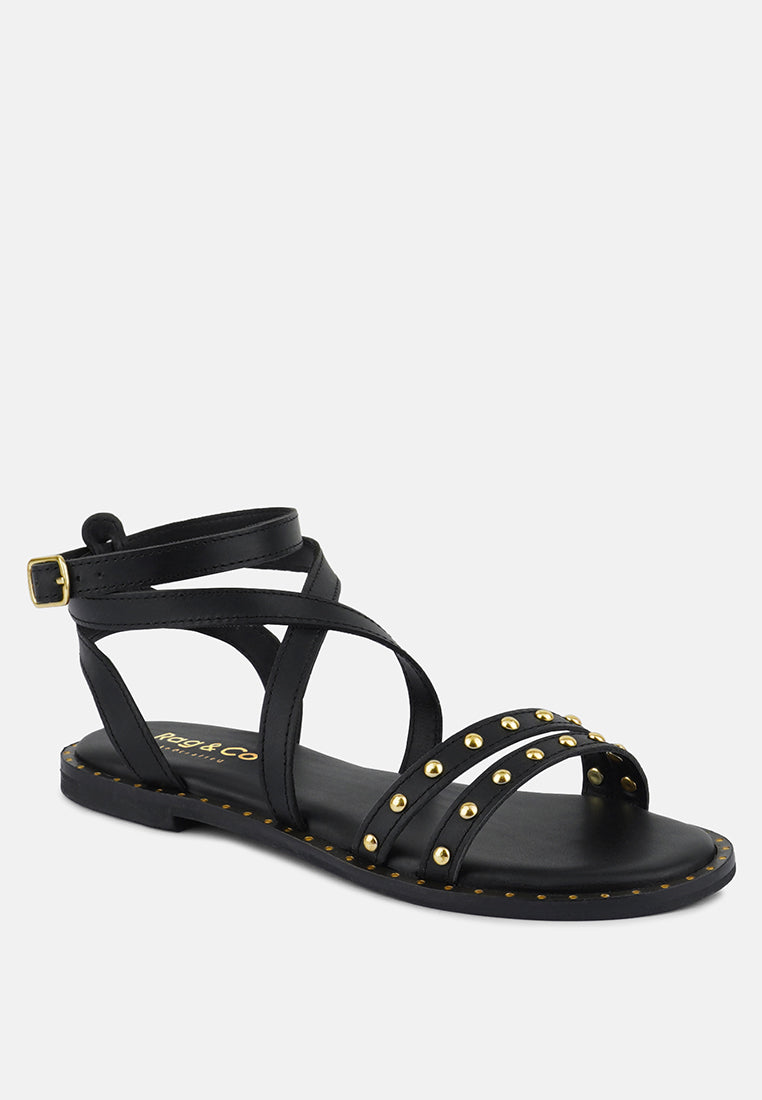 CORRIANE Studs Embellishment Black Strappy Sandals#color_black