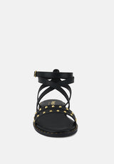 CORRIANE Studs Embellishment Black Strappy Sandals#color_black