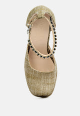 COSETTE Diamante Embellished Ankle Strap High Block Heel Sandals in Beige#color_beige