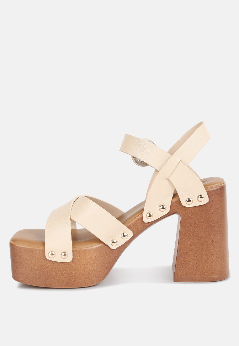 CRISTINA Cross Strap Embellished Heels in Beige#color_Beige