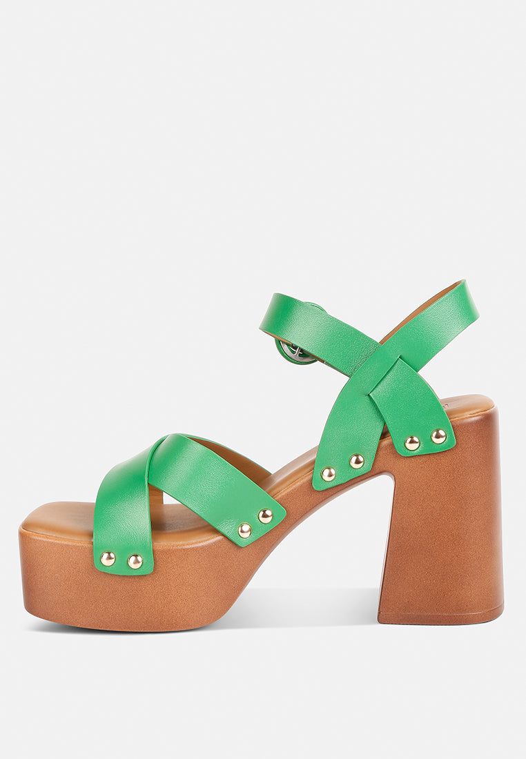 CRISTINA Cross Strap Embellished Heels in Green#color_green