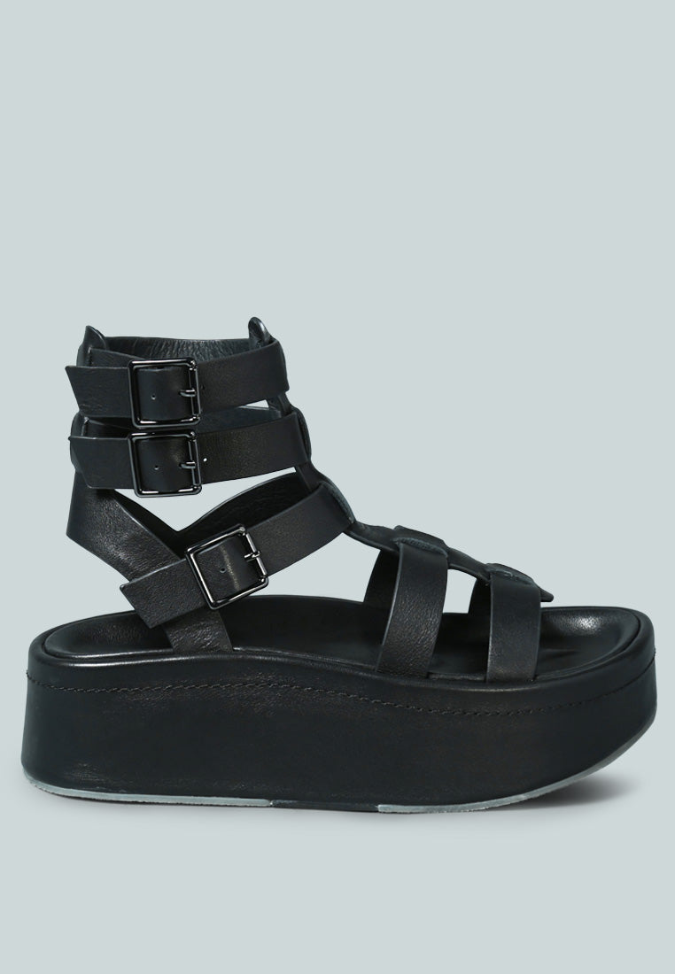 CRUZ Gladiator Platform Leather Sandal in Black-Black