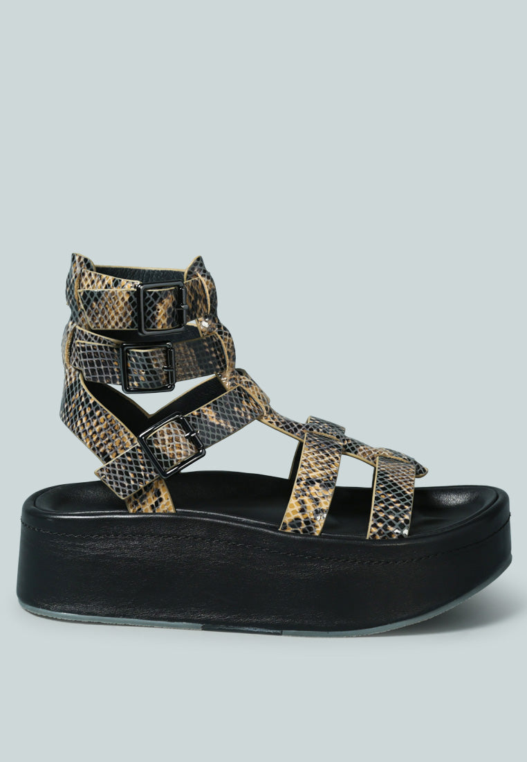 CRUZ Gladiator Platform Leather Sandal in Snake Print-Snake Print