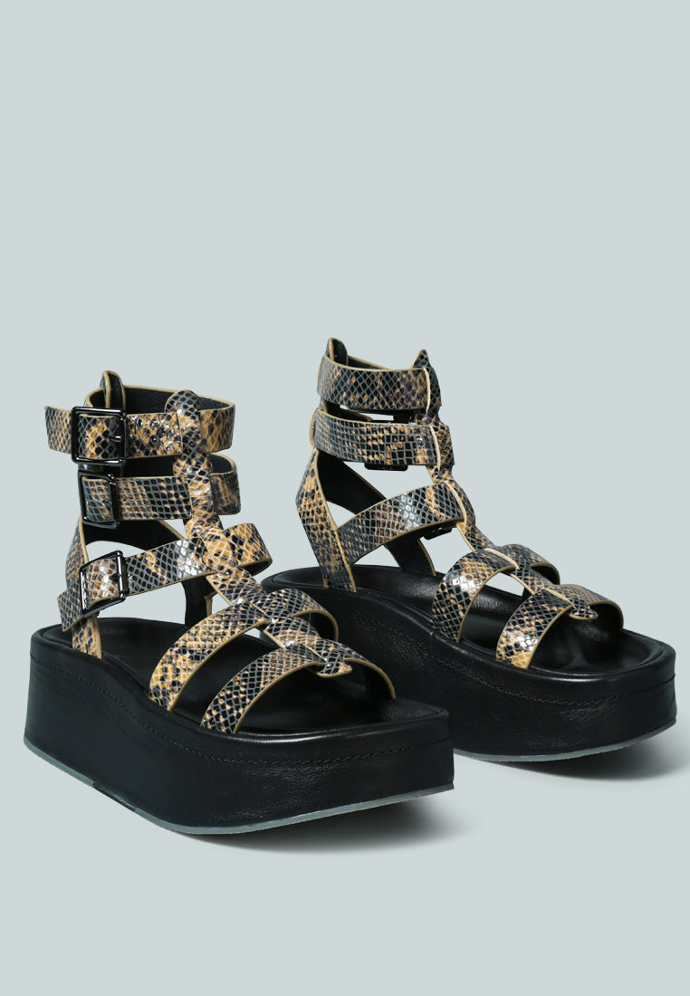 CRUZ Gladiator Platform Leather Sandal in Snake Print-Snake Print