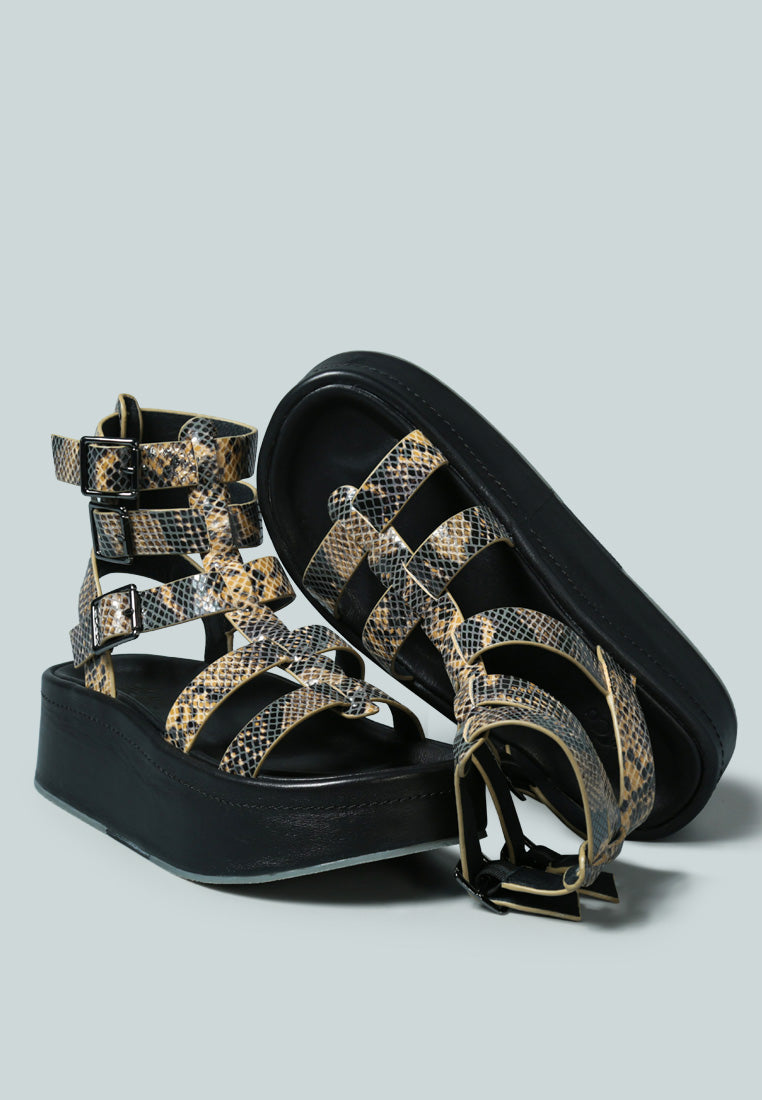 CRUZ Gladiator Platform Leather Sandal in Snake Print-Snake Print