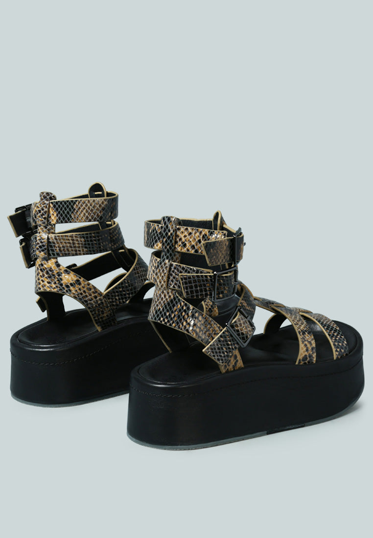 CRUZ Gladiator Platform Leather Sandal in Snake Print-Snake Print
