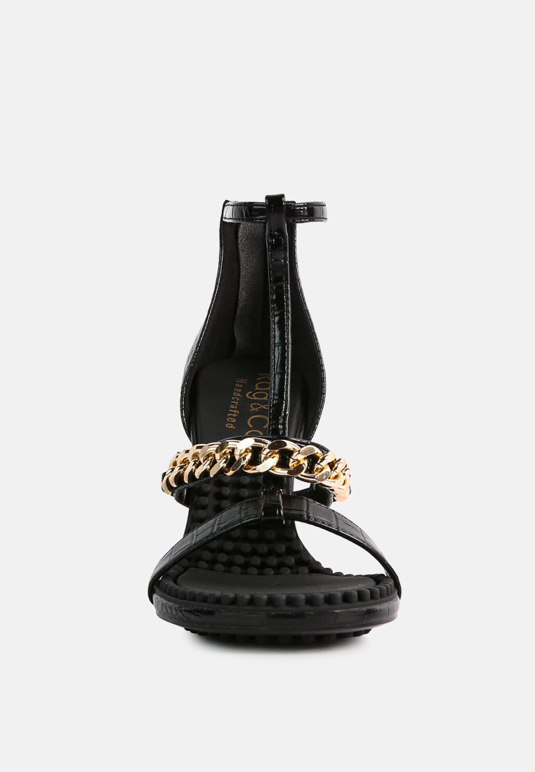 DAKOTA Black Metal Chain Mid Heel Sandals_Black