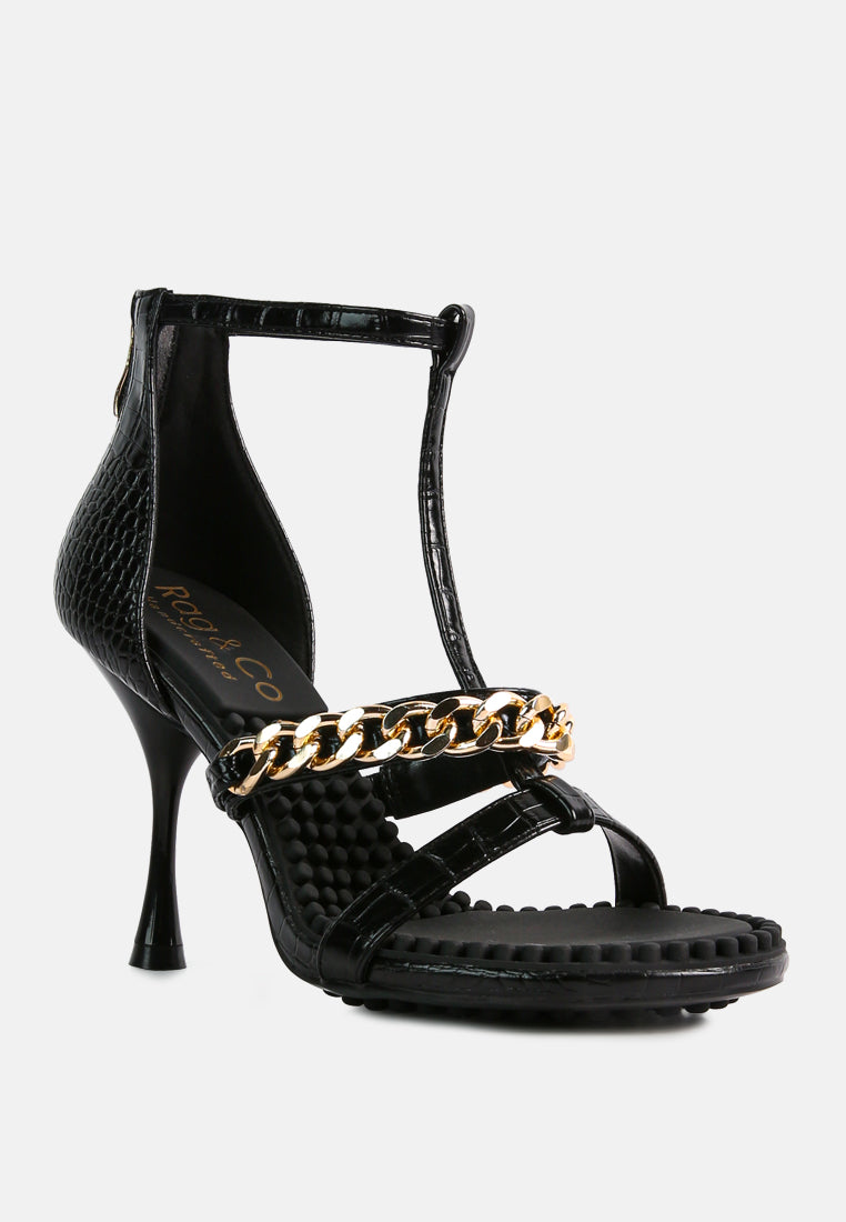 DAKOTA Black Metal Chain Mid Heel Sandals_Black
