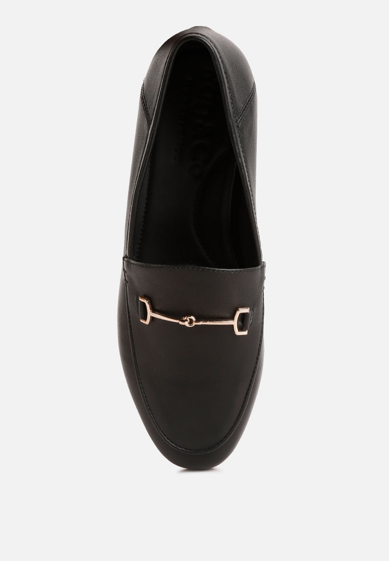 DARETH Horsebit Flat Heel Loafers in Black#color_black
