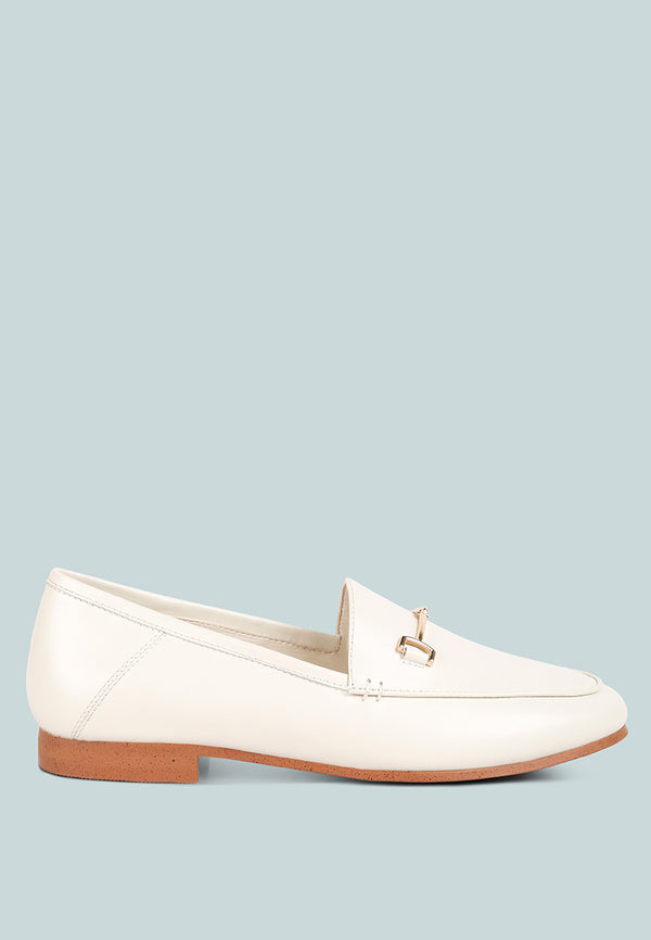 DARETH Horsebit Flat Heel Loafers in Off White#color_off White