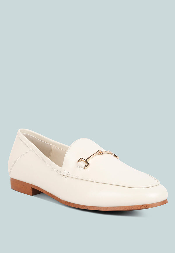 DARETH Horsebit Flat Heel Loafers in Off White#color_off White