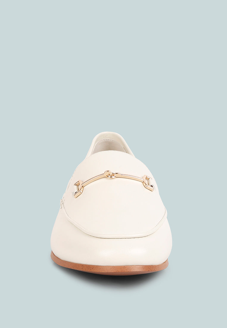 DARETH Horsebit Flat Heel Loafers in Off White color_off-white