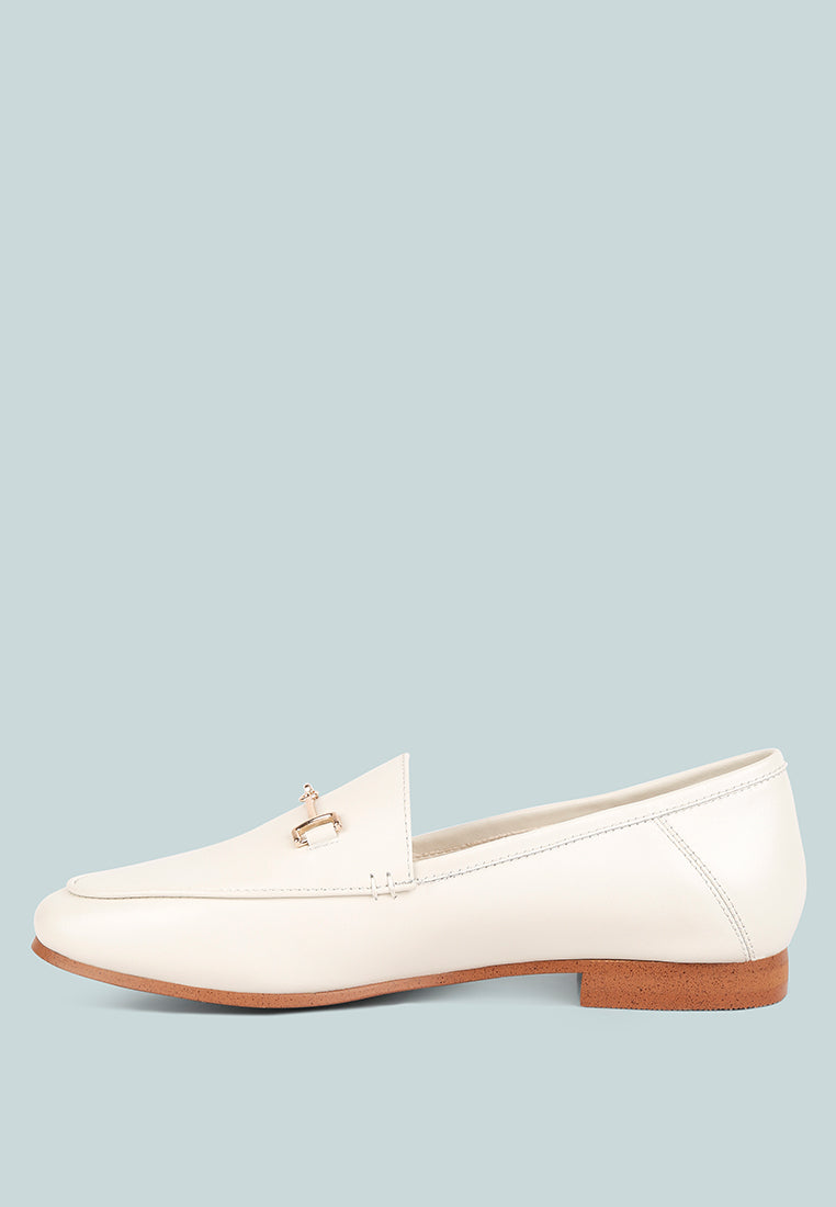DARETH Horsebit Flat Heel Loafers in Off White color_off-white