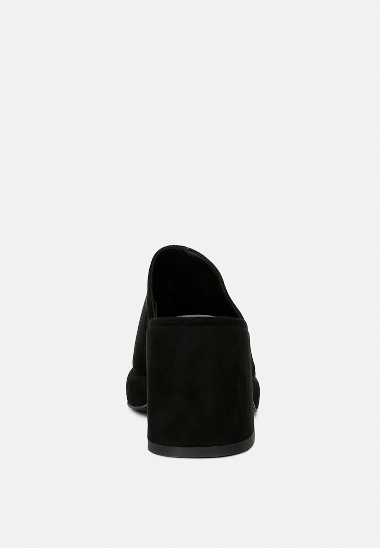 delaunay black suede heeled mule sandals#color_black