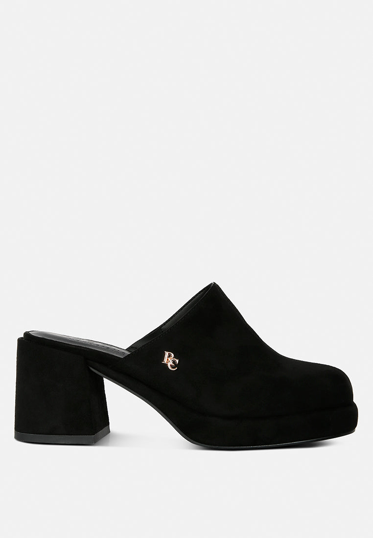 delaunay black suede heeled mule sandals#color_black