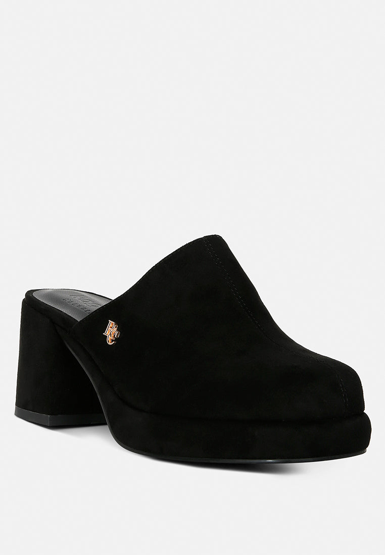 delaunay black suede heeled mule sandals#color_black