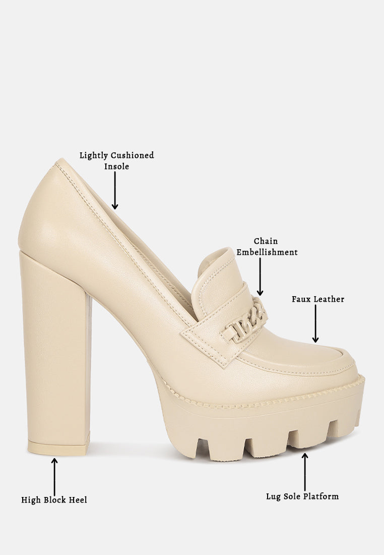 CORINNE Beige Chain Embellished Chunky Loafers#color_beige
