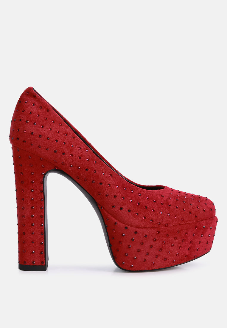 POPPINS Red Diamante Platform Heel Block Pumps_RED