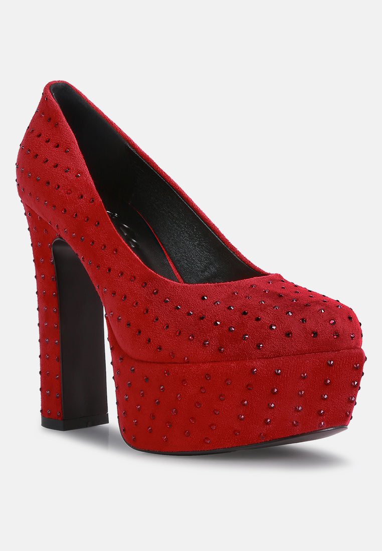 POPPINS Red Diamante Platform Heel Block Pumps_RED