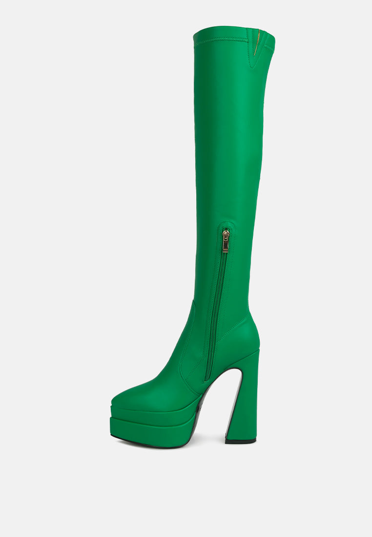 cyber punk high platform long boots#color_green