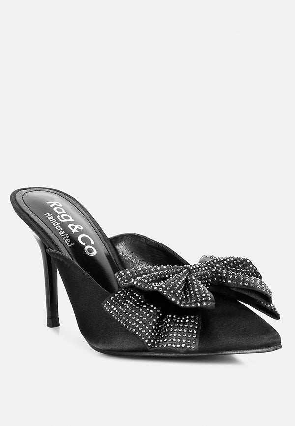 elisda black diamante bow heeled mules#color_black