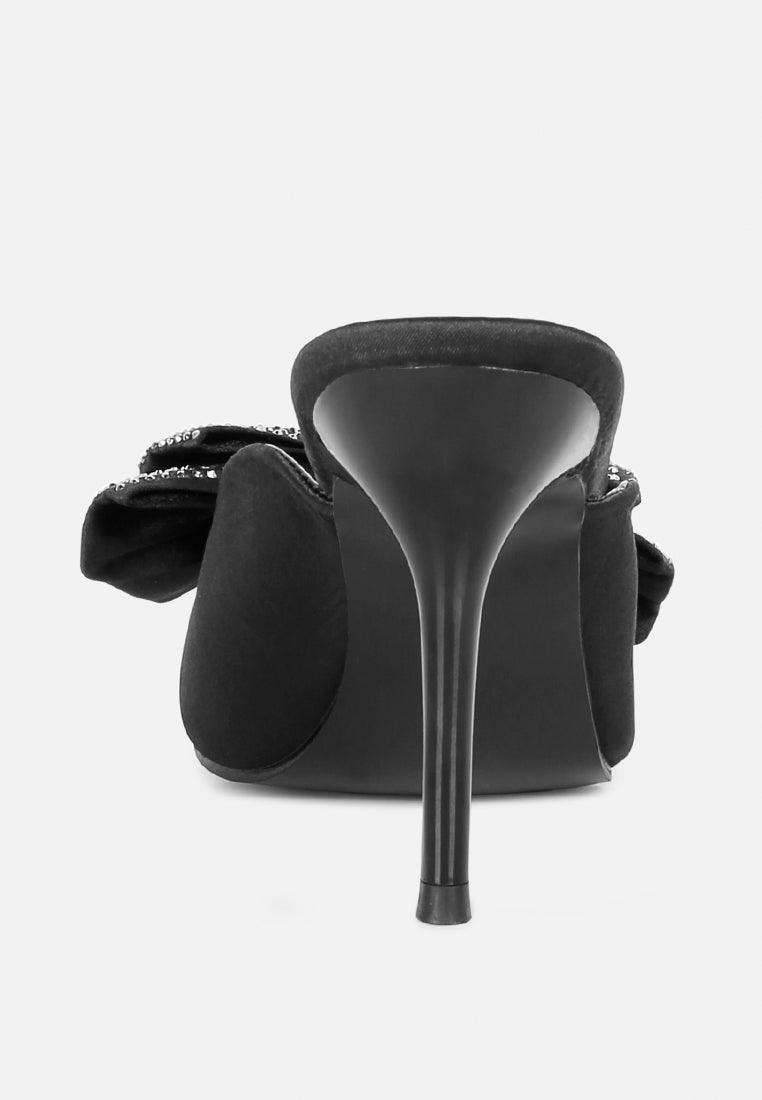 elisda black diamante bow heeled mules#color_black