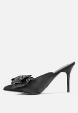 elisda black diamante bow heeled mules#color_black