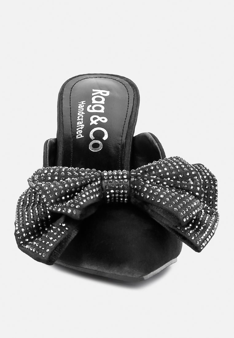 elisda black diamante bow heeled mules#color_black