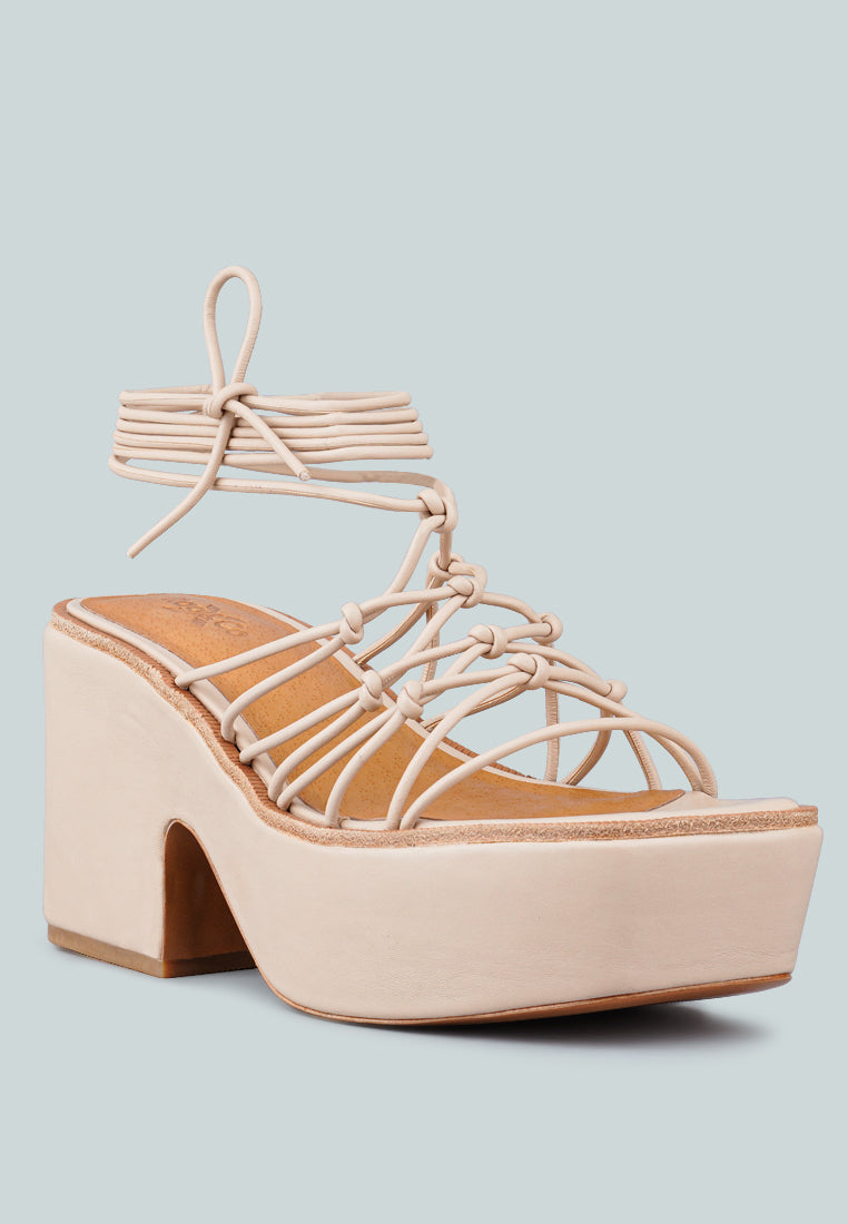 FAWCETT Nude Tie Up Handmade Block Heeled Sandals_Nude