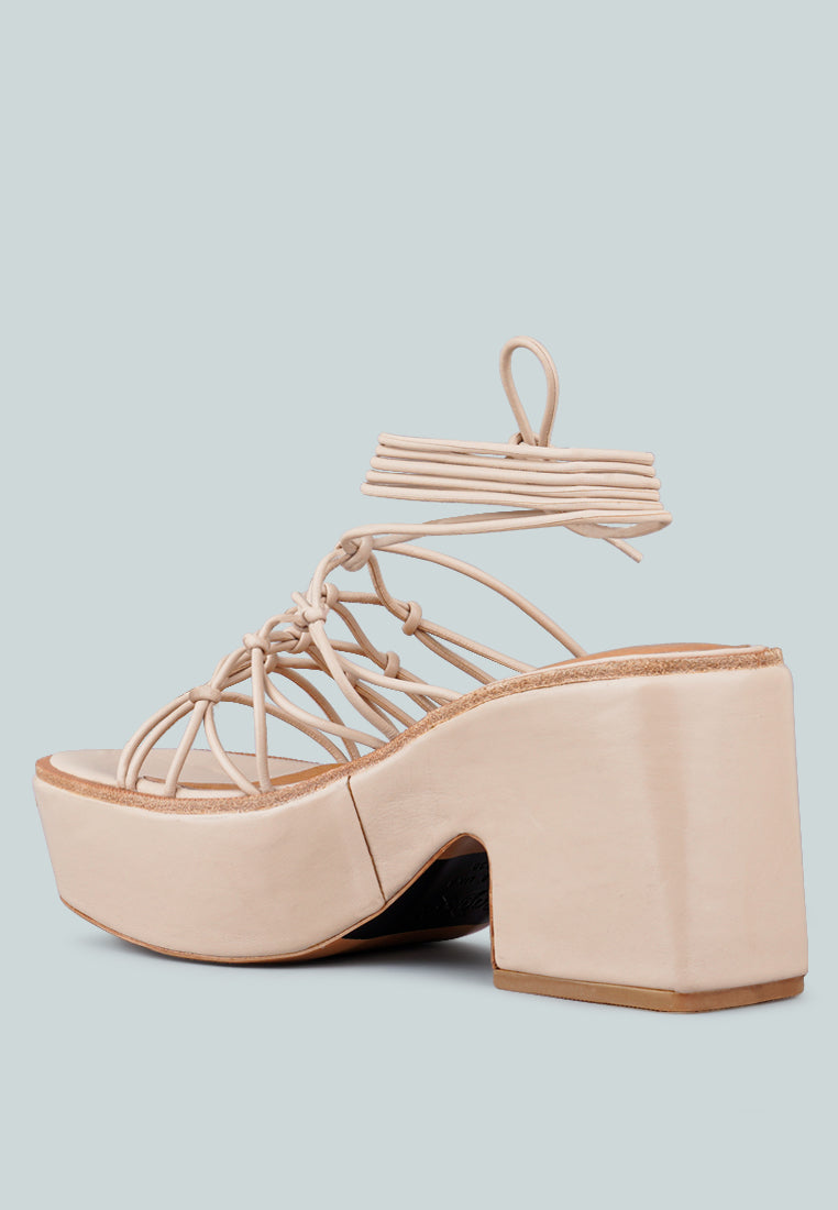 FAWCETT Nude Tie Up Handmade Block Heeled Sandals_Nude