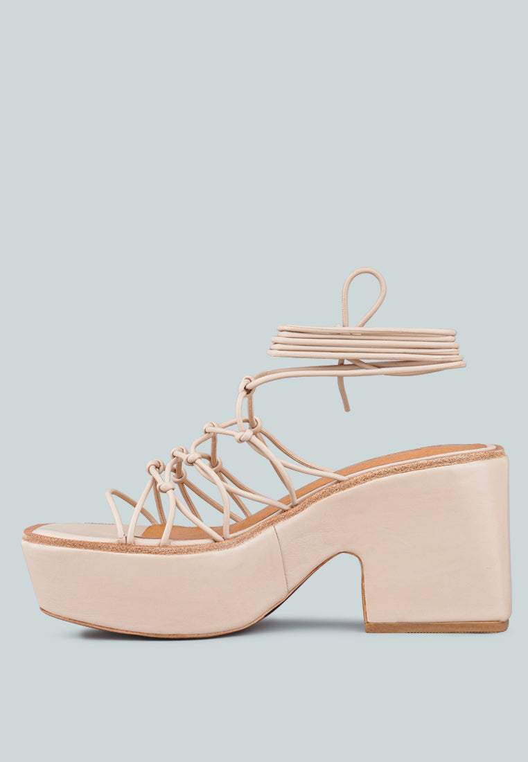 FAWCETT Nude Tie Up Handmade Block Heeled Sandals_Nude