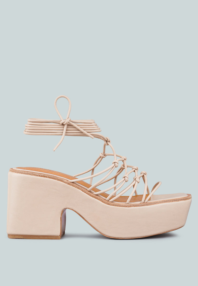 FAWCETT Nude Tie Up Handmade Block Heeled Sandals_Nude